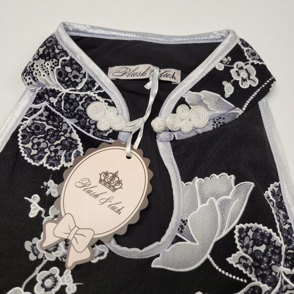 𝅺FLORAL Black White Mandarin Collar Chinese Cheongsam Style Sleeveless Dress S/ - Picture 5 of 9